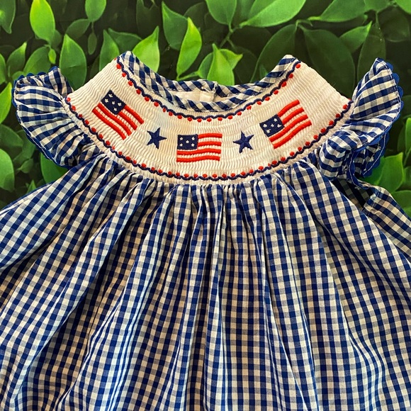 Lil’ Cactus Flag Blue gingham dress 6-12 months Independence Day Fourth of July - Picture 4 of 4